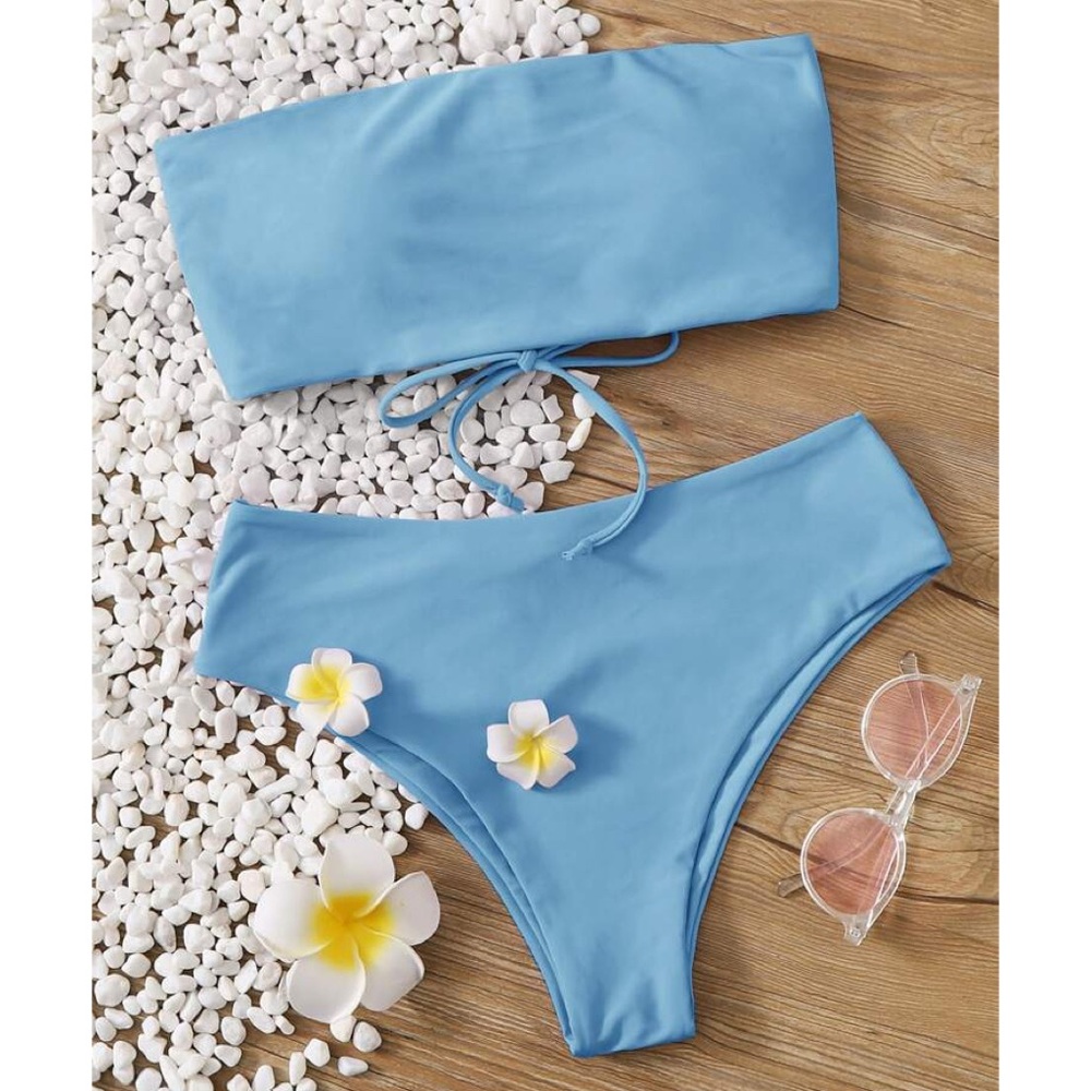 Lace-Up Back Bandeau Bikini Swimsuit